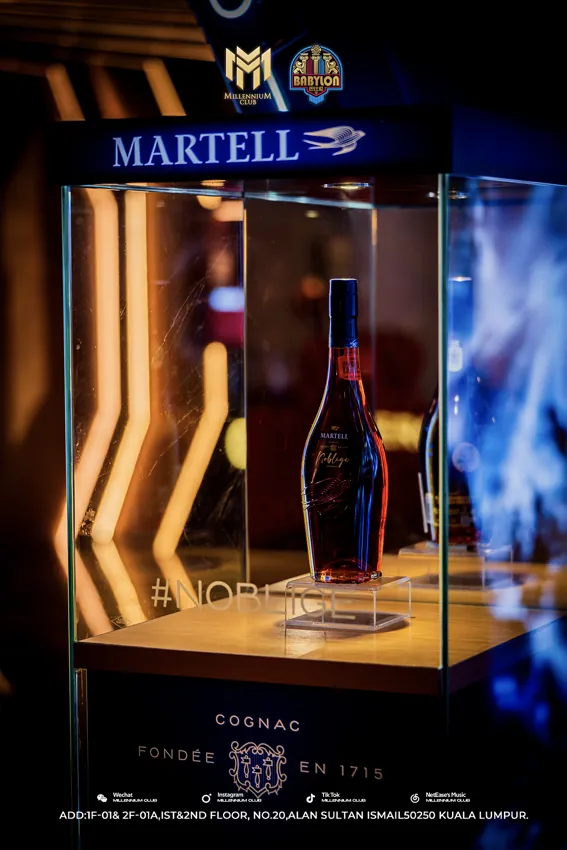 Gold Martell-branded bottle display at Millennium Club KL, Bukit Bintang